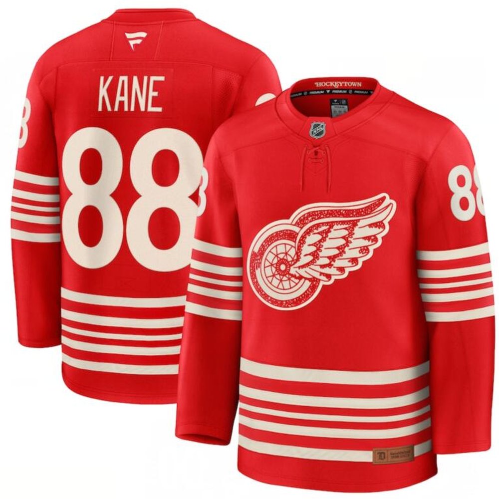 Men's Detroit Red Wings #88 Patrick Kane Red 2025 Centennial Premium Stitched Hockey Premium Jersey Men's Detroit Red Wings #88 Patrick Kane Red 2025 Centennial Premium Stitched Hockey Premium Jersey