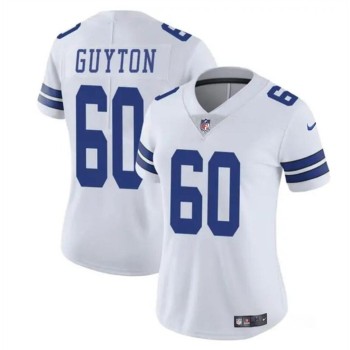 Women's Dallas Cowboys #60 Tyler Guyton White 2024 Draft Vapor Limited Stitched Football Jersey(Run Small Women's Dallas Cowboys #60 Tyler Guyton White 2024 Draft Vapor Limited Stitched Football Jersey(Run Small