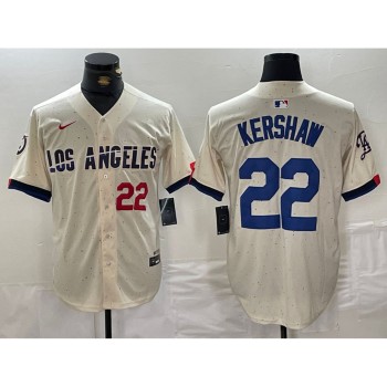Men's Los Angeles Dodgers #22 Clayton Kershaw Cream Stitched Baseball Jersey Men's Los Angeles Dodgers #22 Clayton Kershaw Cream Stitched Baseball Jersey