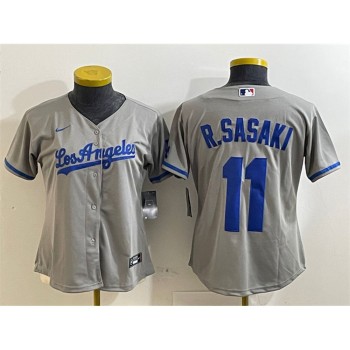 Women's Los Angeles Dodgers #11 Roki Sasaki Grey Cool Base Stitched Baseball Jersey(Run Small) Women's Los Angeles Dodgers #11 Roki Sasaki Grey Cool Base Stitched Baseball Jersey(Run Small)