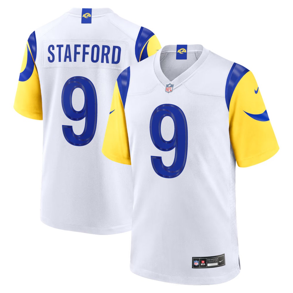 Men's Los Angeles Rams #9 Matthew Stafford White Game Player Jersey