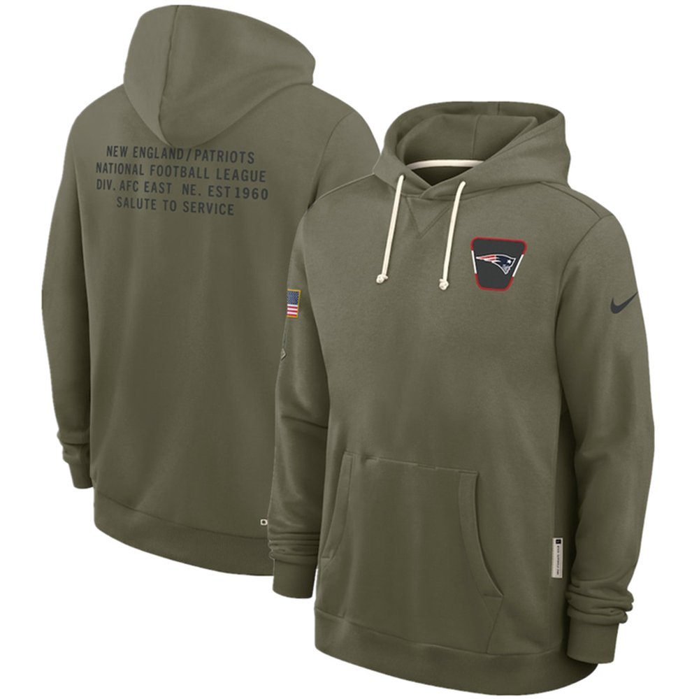 Men's New England Patriots Olive 2025 Salute to Service Pullover Hoodie