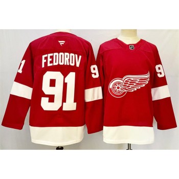 Youth Detroit Red Wings #91 Sergei Fedorov Red 2024-25 Home Stitched Jersey
