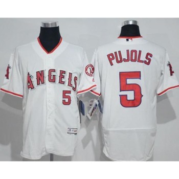 Angels of Anaheim #5 Albert Pujols White Flexbase Authentic Collection Stitched MLB Jersey Angels of Anaheim #5 Albert Pujols White Flexbase Authentic Collection Stitched MLB Jersey