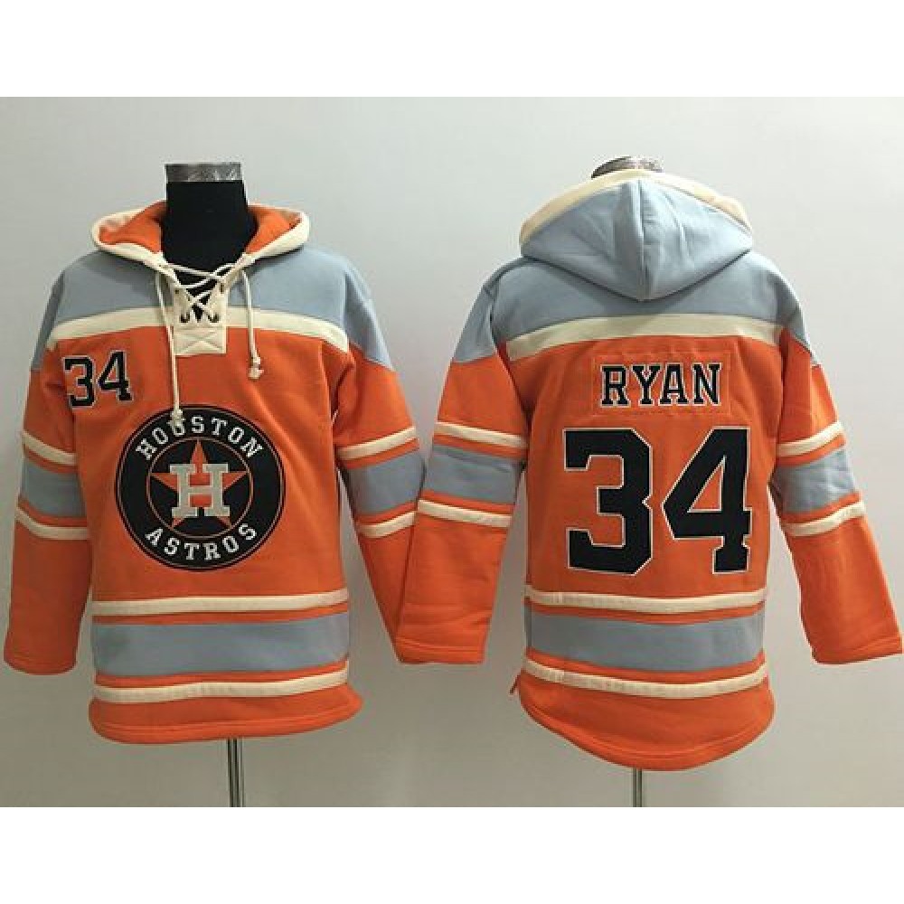 Astros #34 Nolan Ryan Orange Sawyer Hooded Sweatshirt MLB Hoodie