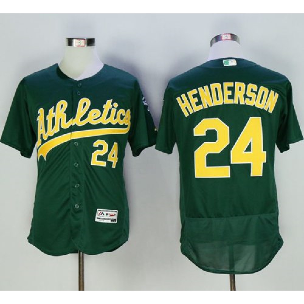Athletics #24 Rickey Henderson Green Flexbase Authentic Collection Cooperstown Stitched MLB Jersey