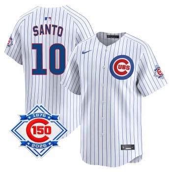 Youth Chicago Cubs #10 Ron Santo White Nike Home Vapor Limited 150th Anniversary Authentic Lettering Jersey