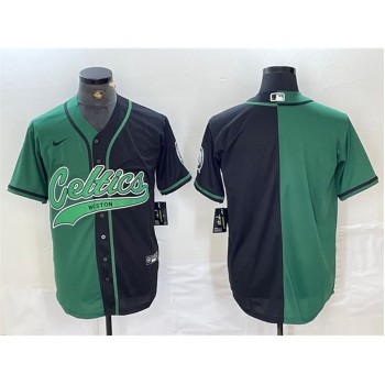 Men's Boston Celtics Blank Green/Black Split Stitched Baseball Jersey Men's Boston Celtics Blank Green/Black Split Stitched Baseball Jersey