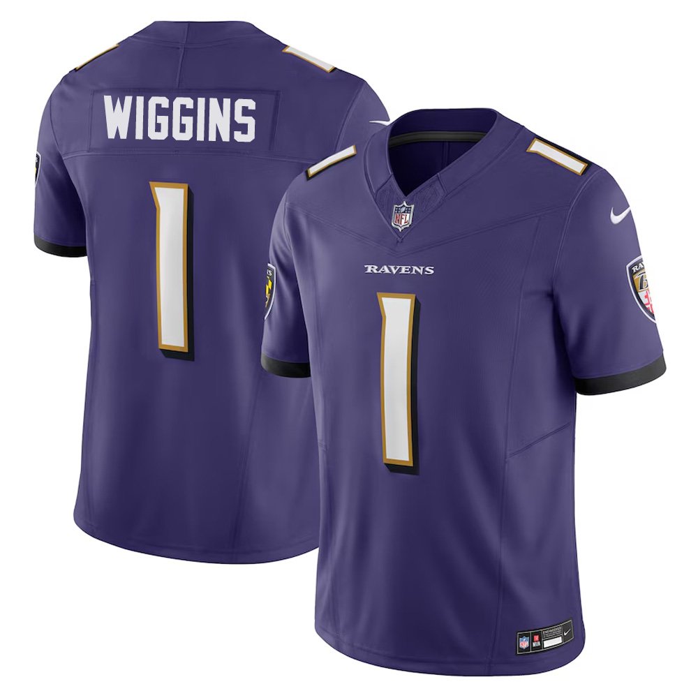 Men's Baltimore Ravens Nate Wiggins Purple 2024 NFL Draft First Round Pick Player F.U.S.E. Vapor Untouchable Limited Stitched Football Jersey