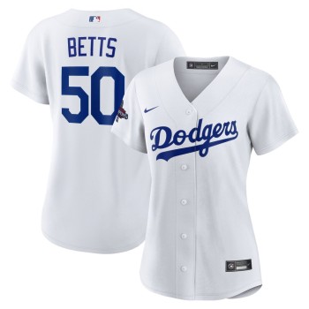 Women's Los Angeles Dodgers #50 Mookie Betts White 2024 World Series Champions Home Replica Player Jersey Women's Los Angeles Dodgers #50 Mookie Betts White 2024 World Series Champions Home Replica Player Jersey