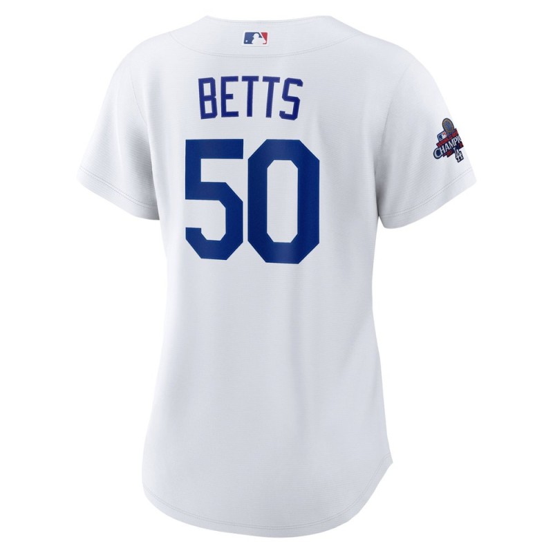 Women's Los Angeles Dodgers Mookie Betts Nike White 2024 World Series Champions Home Replica Player Jersey Women's Los Angeles Dodgers Mookie Betts Nike White 2024 World Series Champions Home Replica Player Jersey