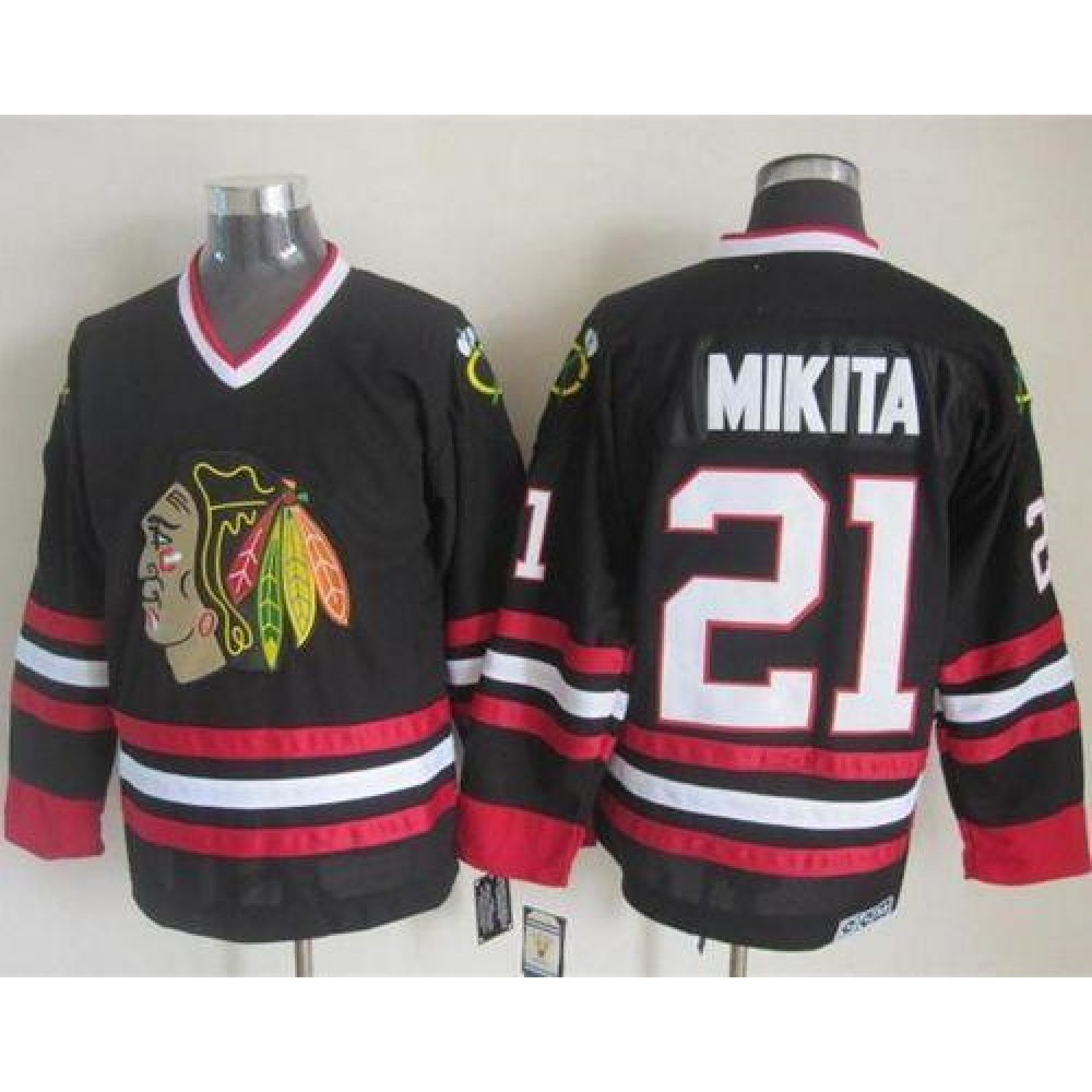 Blackhawks #21 Stan Mikita Black CCM Throwback Stitched NHL Jersey