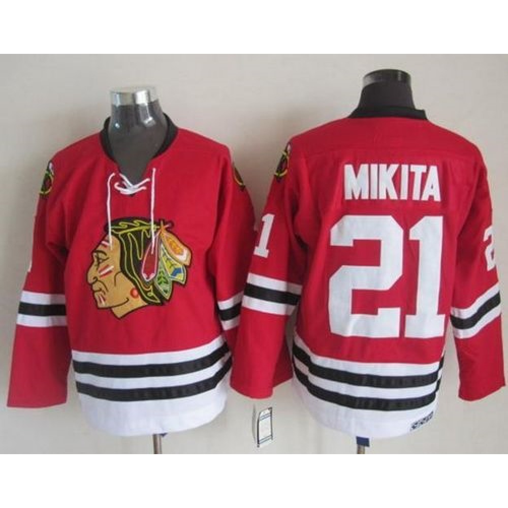 Blackhawks #21 Stan Mikita Stitched Red CCM Throwback NHL Jersey