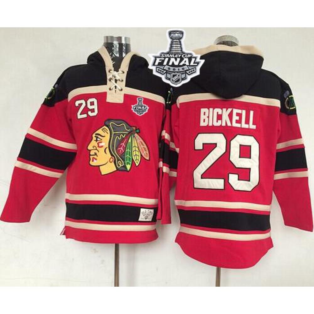 Blackhawks #29 Bryan Bickell Red Sawyer Hooded Sweatshirt 2015 Stanley Cup Stitched NHL Jersey