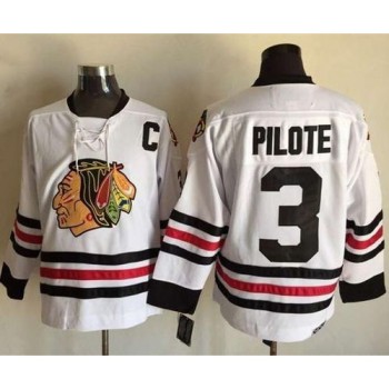 Blackhawks #3 Pierre Pilote White CCM Throwback Stitched NHL Jersey Blackhawks #3 Pierre Pilote White CCM Throwback Stitched NHL Jersey