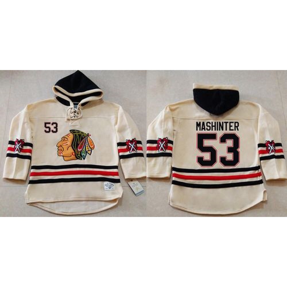 Blackhawks #53 Brandon Mashinter Cream Heavyweight Pullover Hoodie Stitched NHL Jersey