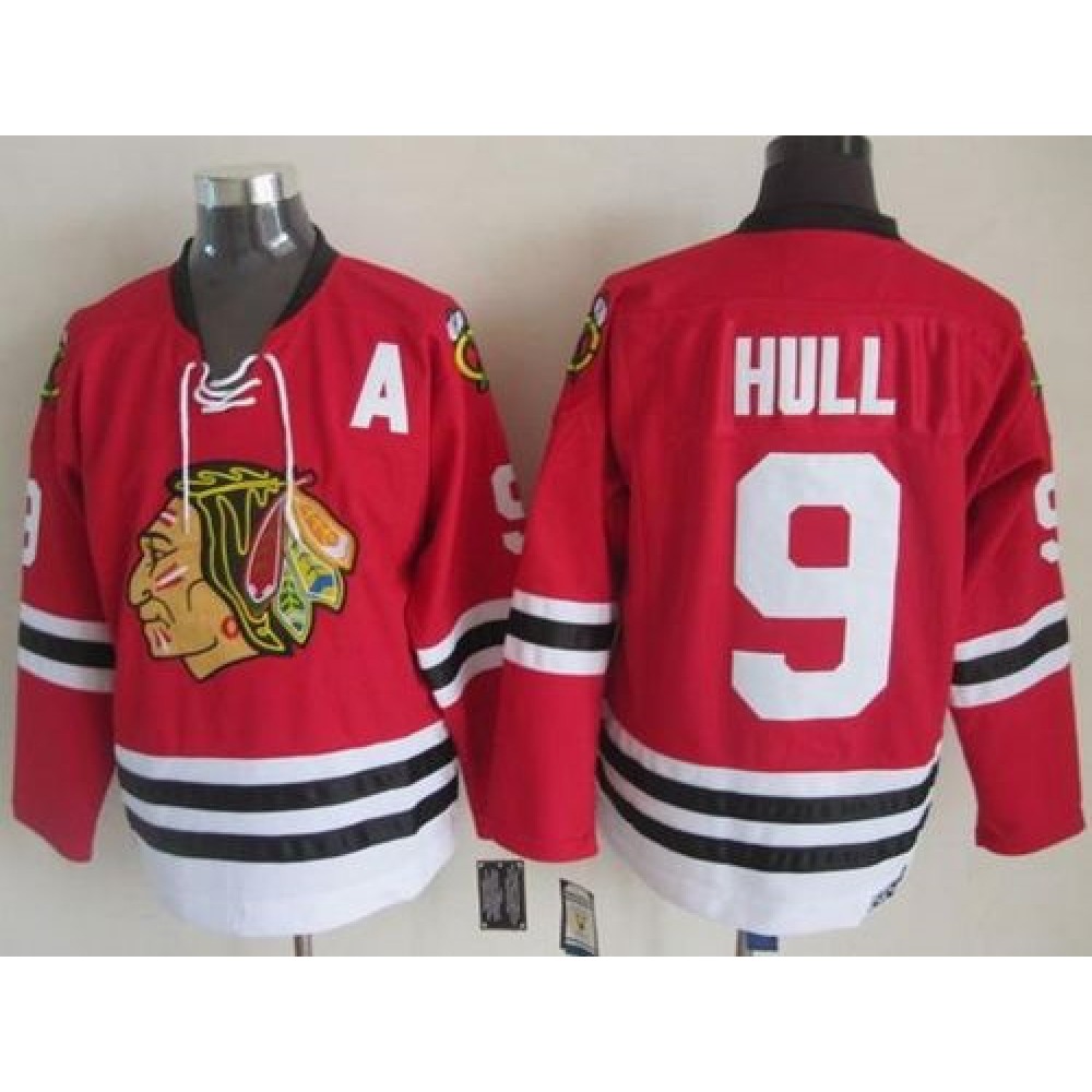 Blackhawks #9 Bobby Hull Red CCM Throwback Stitched NHL Jersey