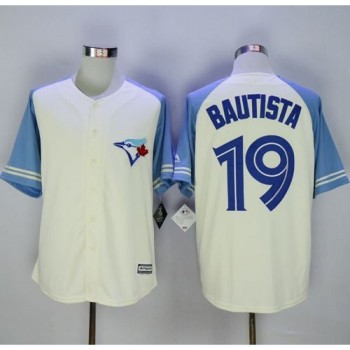 Blue Jays #19 Jose Bautista Cream/Blue Exclusive New Cool Base Stitched MLB Jersey Blue Jays #19 Jose Bautista Cream/Blue Exclusive New Cool Base Stitched MLB Jersey