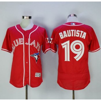 Blue Jays #19 Jose Bautista Red Flexbase Authentic Collection Canada Day Stitched MLB Jersey Blue Jays #19 Jose Bautista Red Flexbase Authentic Collection Canada Day Stitched MLB Jersey