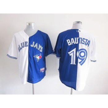 Blue Jays #19 Jose Bautista White/Blue Split Fashion Stitched MLB Jersey Blue Jays #19 Jose Bautista White/Blue Split Fashion Stitched MLB Jersey