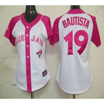Blue Jays #19 Jose Bautista White/Pink Women's Splash Fashion Stitched MLB Jersey Blue Jays #19 Jose Bautista White/Pink Women's Splash Fashion Stitched MLB Jersey