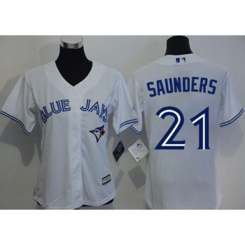 Blue Jays #21 Michael Saunders White Home Women's Stitched MLB Jersey Blue Jays #21 Michael Saunders White Home Women's Stitched MLB Jersey