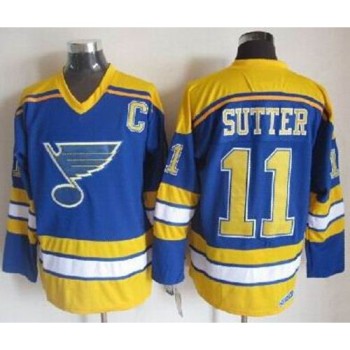 Blues #11 Brian Sutter Light Blue/Yellow CCM Throwback Stitched NHL Jersey Blues #11 Brian Sutter Light Blue/Yellow CCM Throwback Stitched NHL Jersey