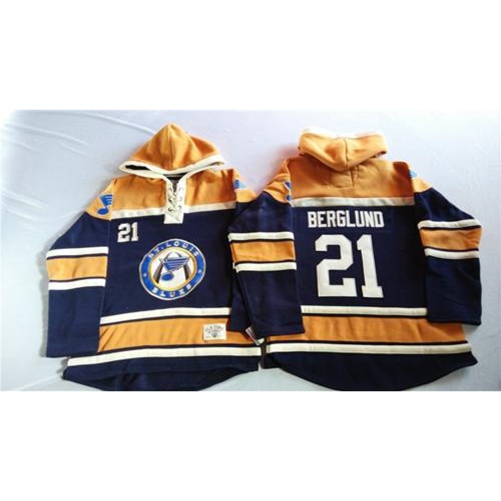 Blues #21 Patrik Berglund Navy Blue/Gold Sawyer Hooded Sweatshirt Stitched NHL Jersey