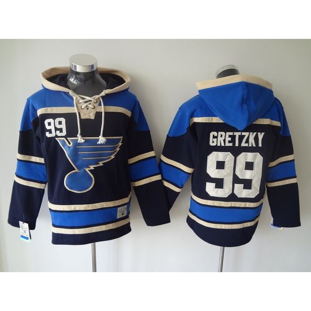 Blues #99 Wayne Gretzky Navy Blue Sawyer Hooded Sweatshirt Stitched NHL Jersey