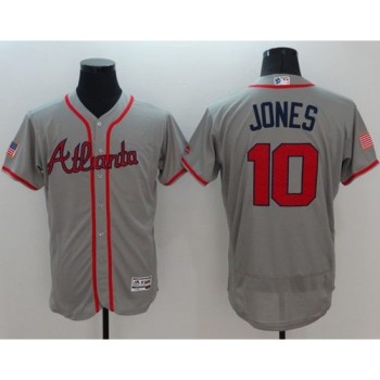 Braves #10 Chipper Jones Grey Fashion Stars & Stripes Flexbase Authentic Stitched MLB Jersey Braves #10 Chipper Jones Grey Fashion Stars & Stripes Flexbase Authentic Stitched MLB Jersey