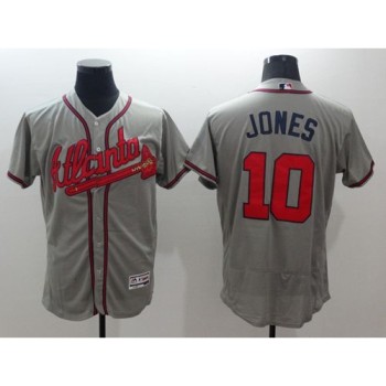 Braves #10 Chipper Jones Grey Flexbase Authentic Collection Stitched MLB Jersey Braves #10 Chipper Jones Grey Flexbase Authentic Collection Stitched MLB Jersey