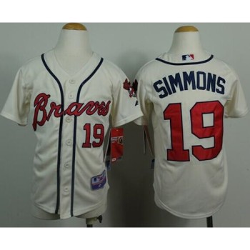Braves #19 Andrelton Simmons Cream Cool Base Stitched Youth MLB Jersey Braves #19 Andrelton Simmons Cream Cool Base Stitched Youth MLB Jersey