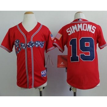 Braves #19 Andrelton Simmons Red Cool Base Stitched Youth MLB Jersey Braves #19 Andrelton Simmons Red Cool Base Stitched Youth MLB Jersey