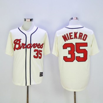 Braves #35 Phil Niekro Cream Throwback Stitched MLB Jersey Braves #35 Phil Niekro Cream Throwback Stitched MLB Jersey