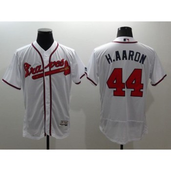 Braves #44 Hank Aaron White Flexbase Authentic Collection Stitched MLB Jersey Braves #44 Hank Aaron White Flexbase Authentic Collection Stitched MLB Jersey