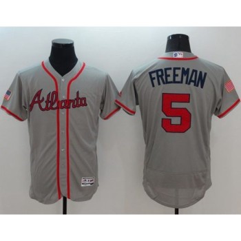 Braves #5 Freddie Freeman Grey Fashion Stars & Stripes Flexbase Authentic Stitched MLB Jersey