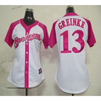 Brewers #13 Zack Greinke White/Pink Women's Splash Fashion Stitched MLB Jersey Brewers #13 Zack Greinke White/Pink Women's Splash Fashion Stitched MLB Jersey