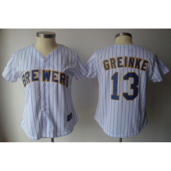 Brewers #13 Zack Greinke White With Blue Strip Lady Fashion Stitched MLB Jersey Brewers #13 Zack Greinke White With Blue Strip Lady Fashion Stitched MLB Jersey