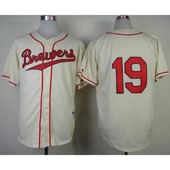 Brewers #19 Robin Yount Cream 1948 Turn Back The Clock Stitched MLB Jersey Brewers #19 Robin Yount Cream 1948 Turn Back The Clock Stitched MLB Jersey