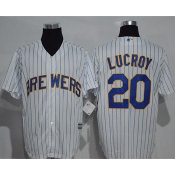 Brewers #20 Jonathan Lucroy White(Blue Strip) New Cool Base Stitched MLB Jersey Brewers #20 Jonathan Lucroy White(Blue Strip) New Cool Base Stitched MLB Jersey