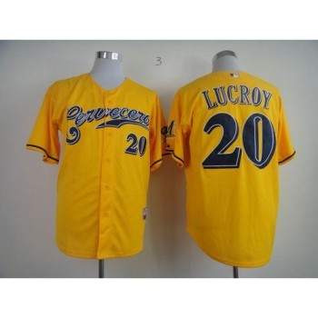 Brewers #20 Jonathan Lucroy Yellow Cerveceros Cool Base Stitched MLB Jersey Brewers #20 Jonathan Lucroy Yellow Cerveceros Cool Base Stitched MLB Jersey