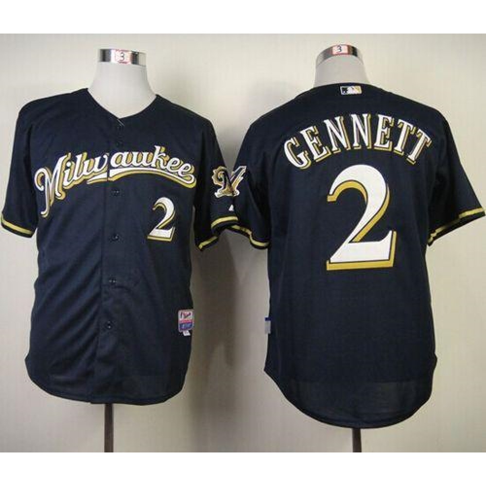 Brewers #2 Scooter Gennett Navy Blue Alternate Road Cool Base Stitched MLB Jersey