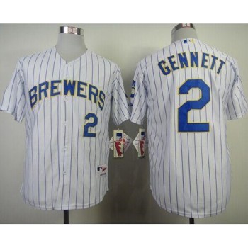 Brewers #2 Scooter Gennett White (blue strip) Stitched MLB Jersey Brewers #2 Scooter Gennett White (blue strip) Stitched MLB Jersey