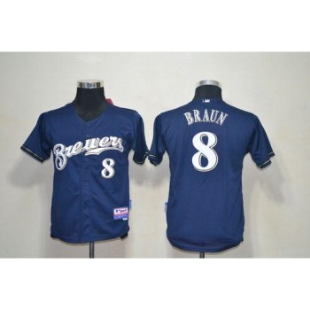 Brewers #8 Ryan Braun Blue Cool Base Stitched Youth MLB Jersey