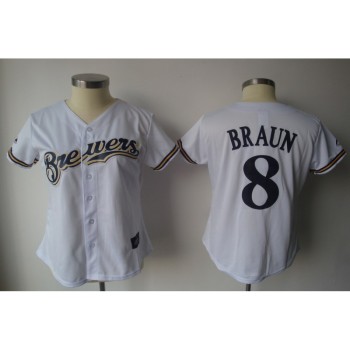 Brewers #8 Ryan Braun White Women's Fashion Stitched MLB Jersey Brewers #8 Ryan Braun White Women's Fashion Stitched MLB Jersey