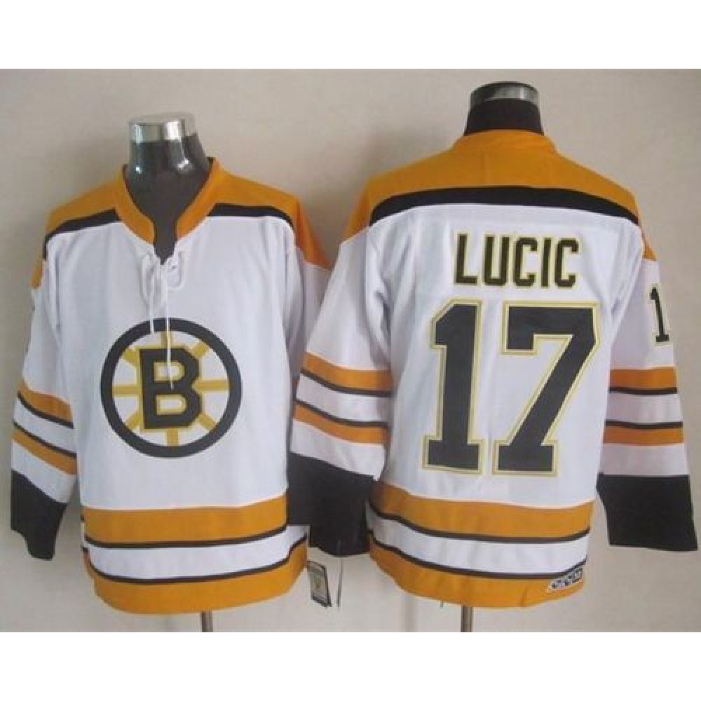 Bruins #17 Milan Lucic White CCM Throwback Stitched NHL Jersey