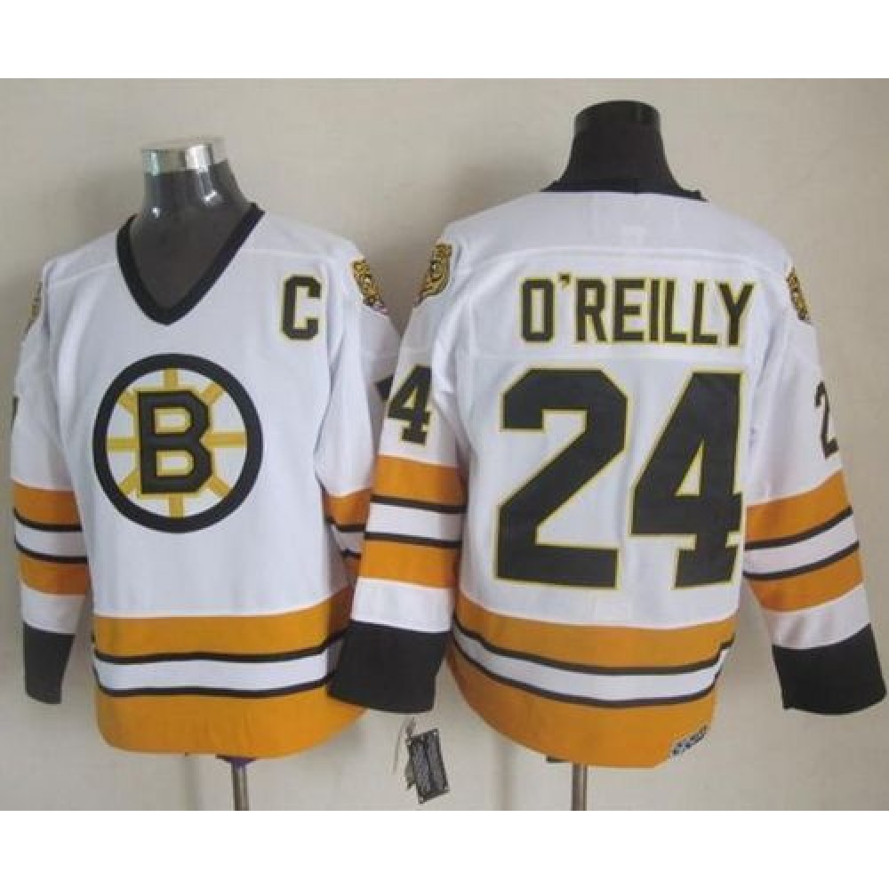 Bruins #24 Terry O'Reilly White/Yellow CCM Throwback Stitched NHL Jersey