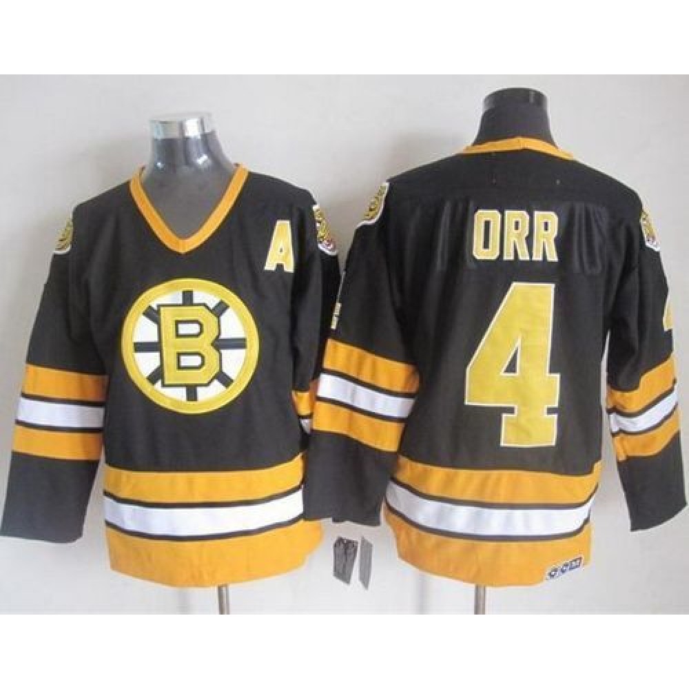 Bruins #4 Bobby Orr Black/Yellow CCM Throwback Stitched NHL Jersey