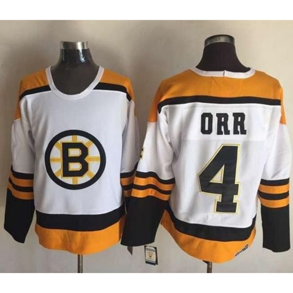 Bruins #4 Bobby Orr Yellow/White CCM Throwback Stitched NHL Jersey
