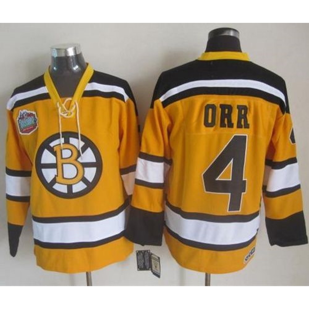 Bruins #4 Bobby Orr Yellow Winter Classic CCM Throwback Stitched NHL Jersey